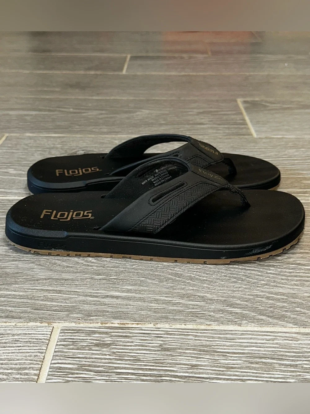 Flojos Ryan Men's Sandal Black Comfort Memory Foam Flip Flops Size 8 Beach Shoe